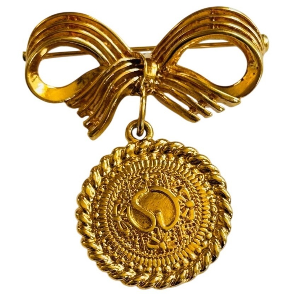 VTG St. John SJ Logo Coin Dangle Brooch Pin Regal Bold High End Statement 90s